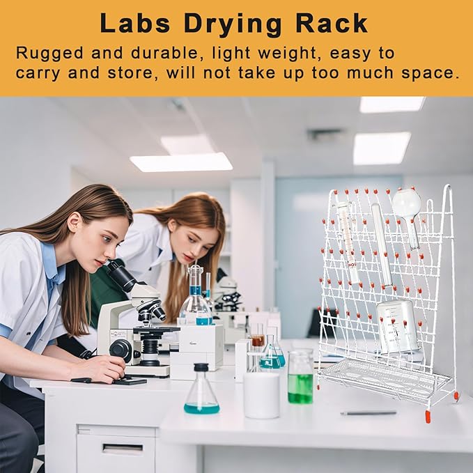 Lab Drying Rack 55 Pegs Lab Glassware Rack Steel Wire Glassware Drying Rack Free-Standing Tube Drying Draining Rack for School Laboratory Utensils (24 pegs)