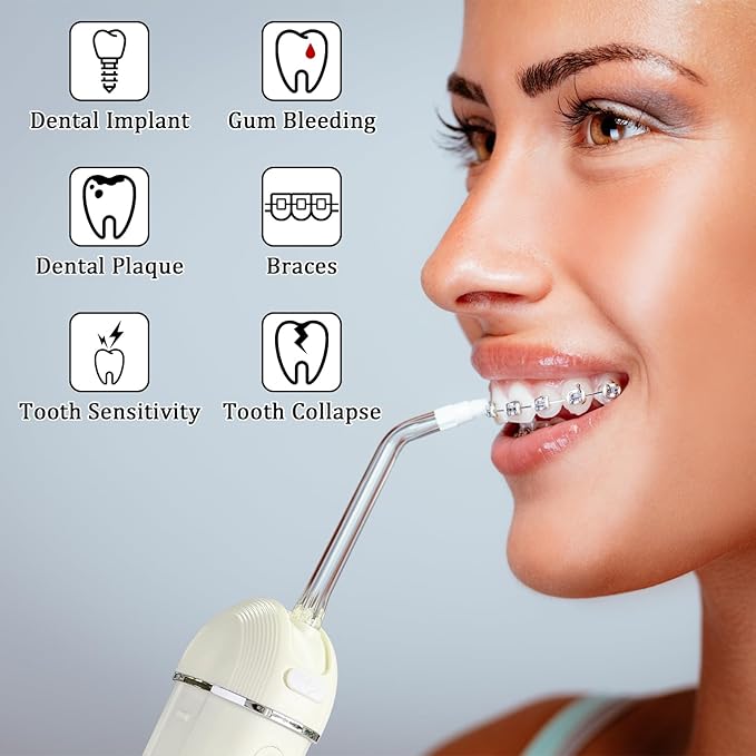 Mini Water Dental Flosser Pick for Travel, Rechargeable Oral Irrigator, Portable Collapsible Water Teeth Cleaner for Braces and Dental Care Sensitive Teeth On-The-Go Use