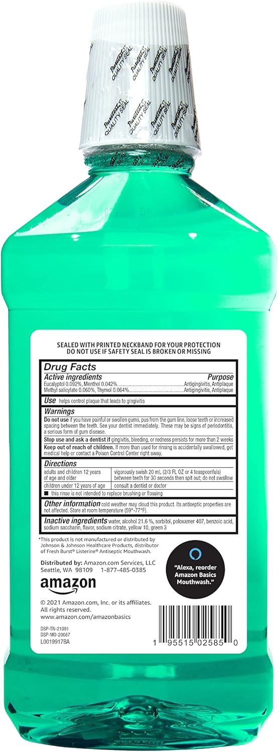 Amazon Basics Antiseptic Mouthwash, Mint, 33.80 Fl Oz, 1 Pack