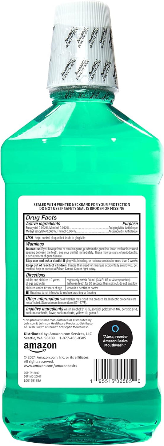 Amazon Basics Antiseptic Mouthwash, Mint, 33.80 Fl Oz, 1 Pack