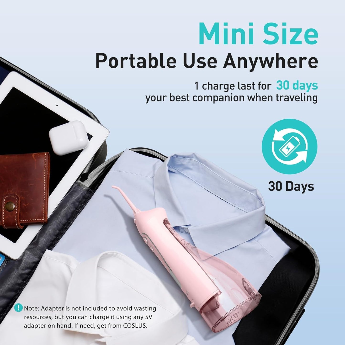 COSLUS Water Dental Flosser Teeth Pick: Portable Cordless Oral Irrigator 300ML Rechargeable Travel Irrigation Cleaner IPX7 Waterproof Electric Flossing Machine for Teeth Cleaning C20(F5020E) Pink