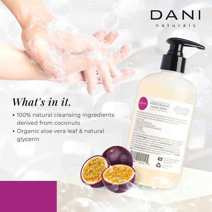 DANI Naturals Moisturizing Hand Soap - Passion Fruit Scent, Hydrating, Sulfate-Free & Paraben-Free, 12 Oz Bottle with Pump, Gentle Cleansing for Dry Skin