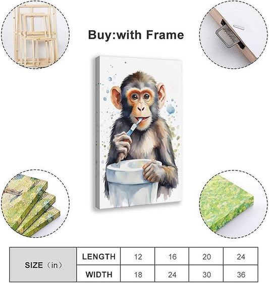 KIPNG Cheerful Monkey Hygiene_ Work of A Playful Dental Routine Poster Canvas Poster Bedroom Sports Landscape Office Room Gift Frame-style20x30inch(50x75cm)
