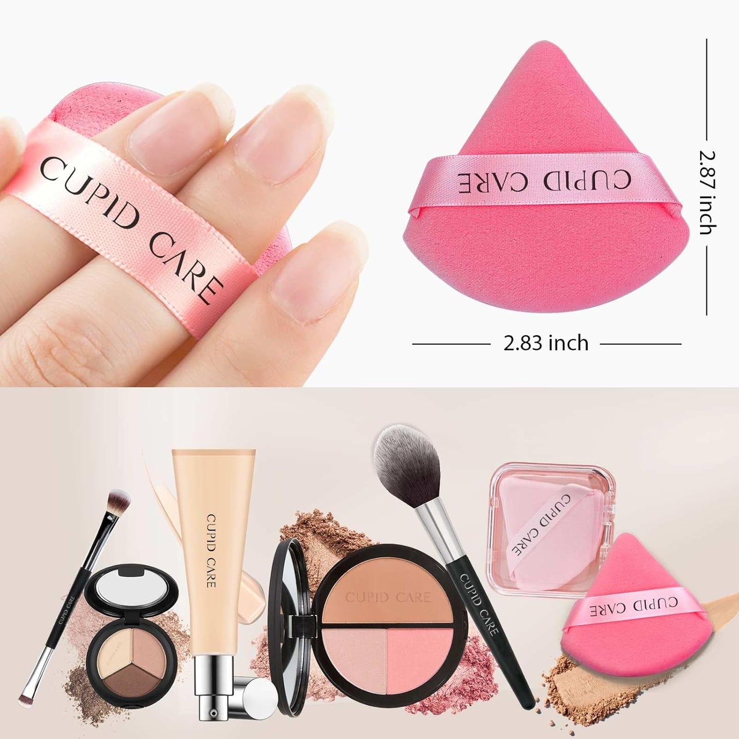 6 Pcs Triangle Powder Puff with 2 Travel Cases, Setting Powder Puffs for Face Powder and Foundation, Velour Makeup Puff for Loose Powder Body Powder, Skin-Friendly, Beauty Makeup Tools-Red