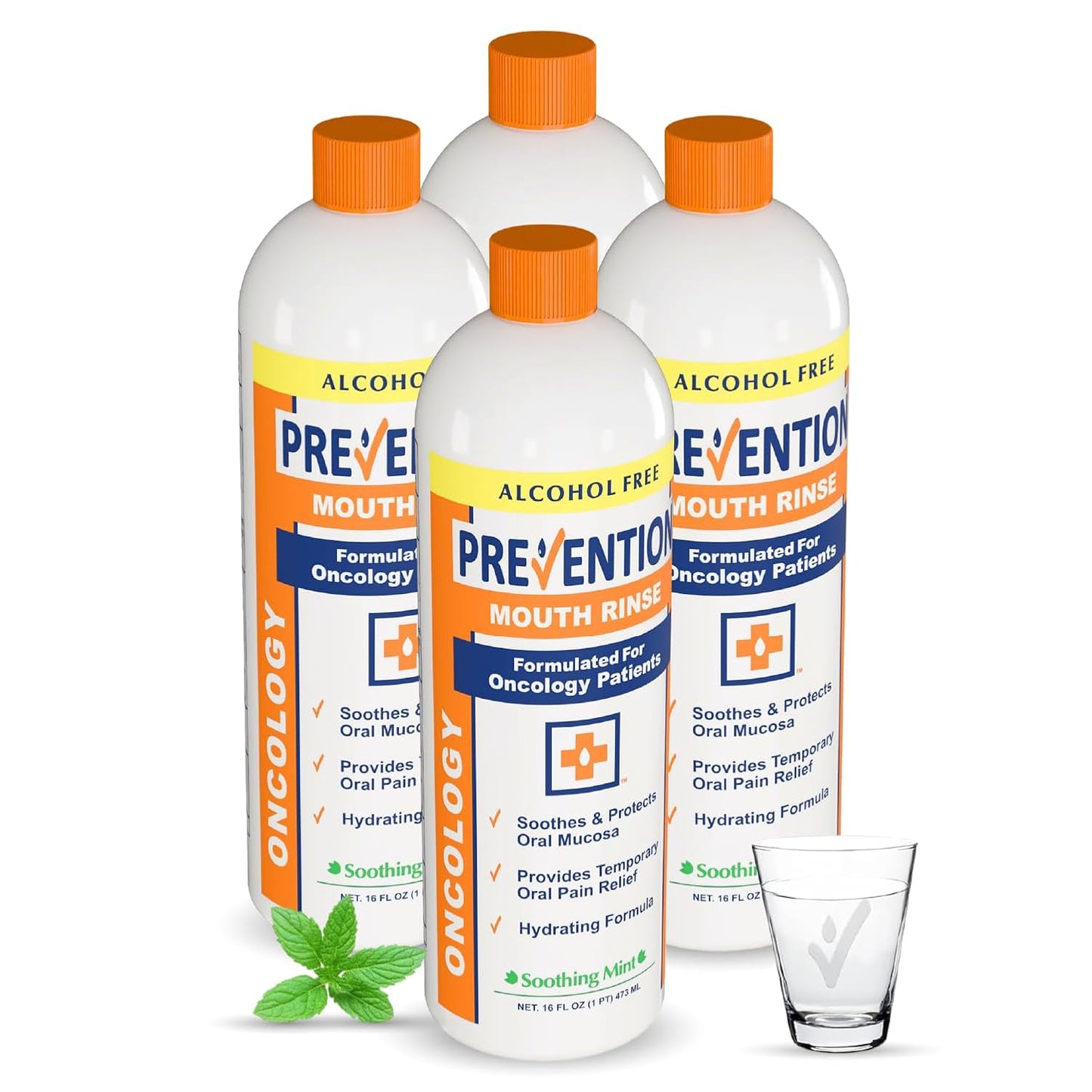 Prevention Oncology Alcohol Free Mouthwash, Soothing, Gentle, & Moisturizing, Mouthsore and Dry Mouth Mouthwash Specially Formulated for Patients Undergoing Oncology Treatment - 16 oz, Value 4-Pack