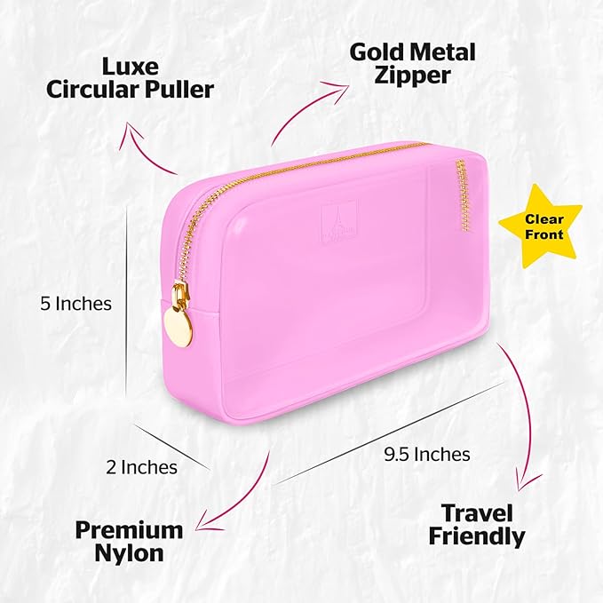 Small Clear Makeup Bag – Mini Cosmetic Pouch for Purse, Light Pink Travel Bag, Compact Clear Pouch for Cosmetics, Mini Purse Organizer