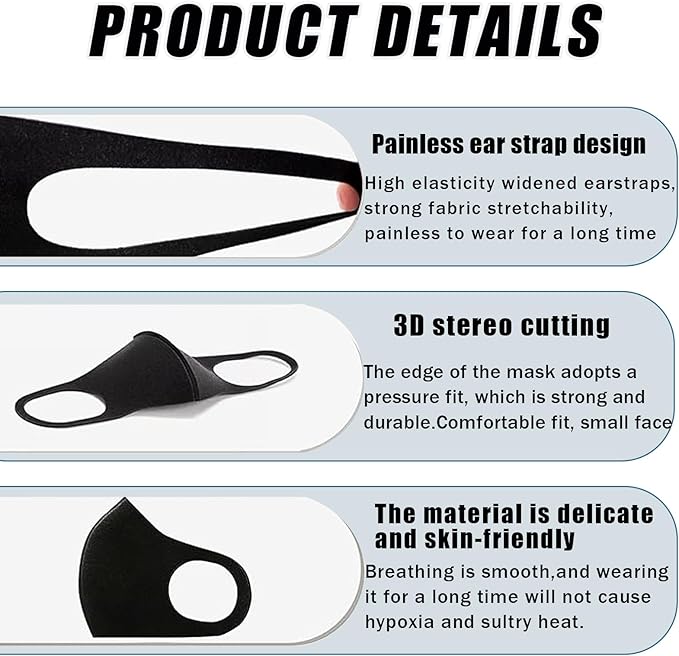 15PCS Reusable Face Mask, Black Face Masks Sponge Washable, Fabric Breathable, Skin-Friendly, Stylish and Versatile for Adult, Men and Women, Cloth Dust Protection for Outdoor, Travel, Sports