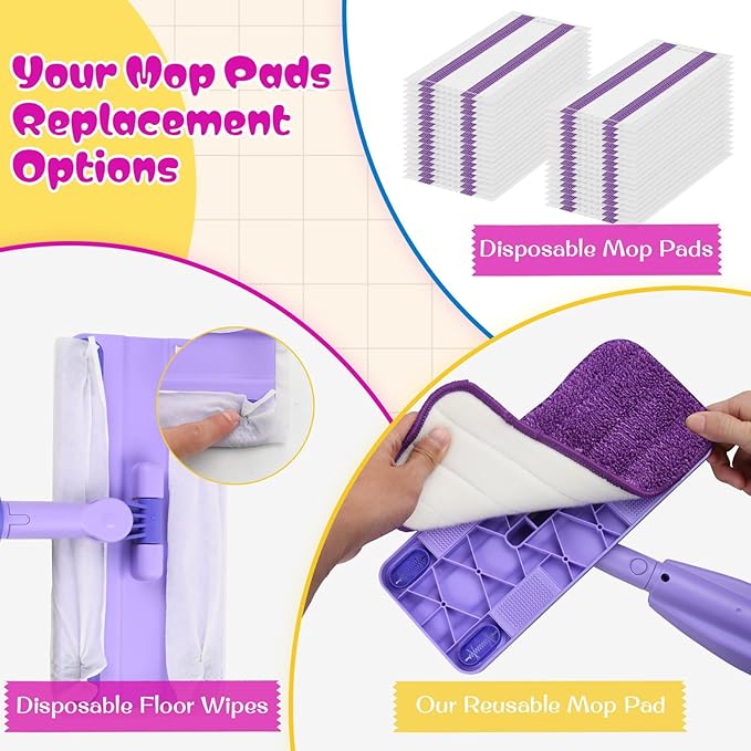 Kids Spray Mop - Mini Mop with Real Sprayer and Washable Microfiber Pad, Toddler Cleaning Set, Montessori Housekeeping Education Toys, for Boys Girls Ages 3+, Compatible with Swiffer Wet Jet Mop Pads