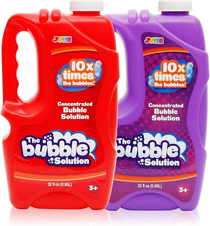 JOYIN 2 Bottles Bubbles Refill Solutions 64 oz (up to 5 Gallon), Concentrated Solution for Bubble Machine, Gun, Wand Refill Fluid Summer, Easter Toys (Red+Purple)