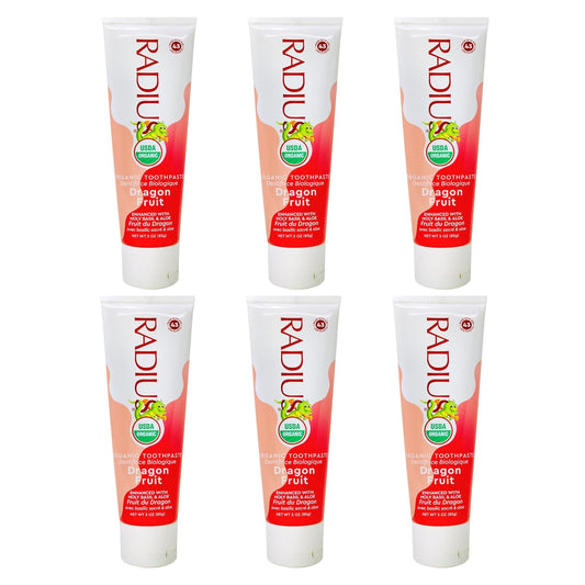 RADIUS USDA Organic Kids Toothpaste 3oz Non Toxic Chemical-Free Gluten-Free Designed to Improve Gum Health for Children's 6 Months and Up - Dragon Fruit - Pack of 6