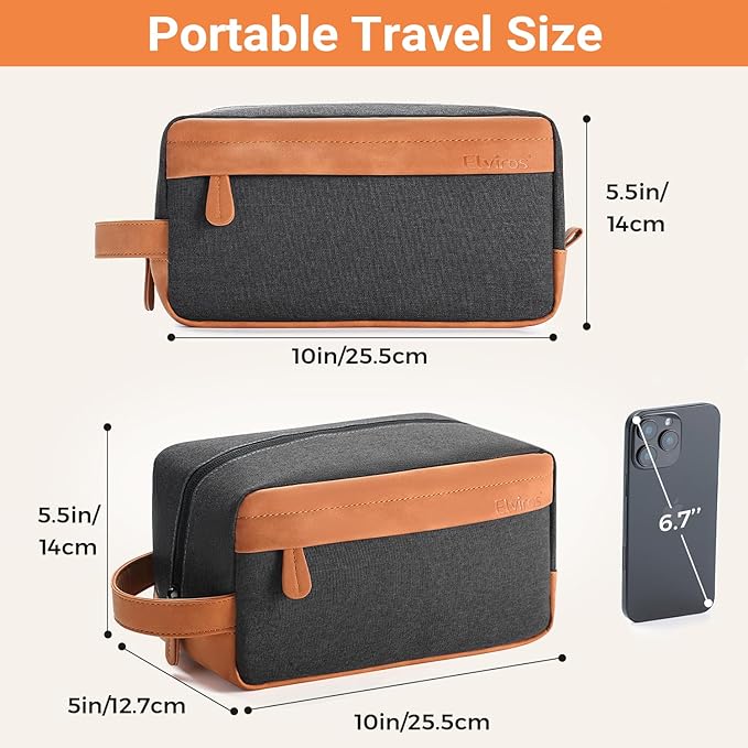 Elviros Travel Toiletry Bag for Men, Hanging Dopp Kit and Shaving Tool Pouch, Water Repellent PU Leather Mens Gift Toiletry Travel Small Bag for Bathroom and Gym, Black