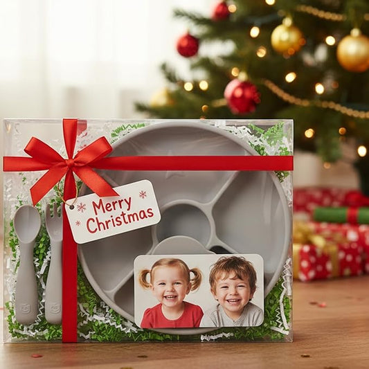 TalkTools Bitsy Silicone Baby Suction Plate with Locking Lid – Divided Plate for Toddlers Learning to Self-Feed – Non-Slip, BPA-Free, Microwave + Dishwasher Safe Baby Mealtime Plate(Cloud).