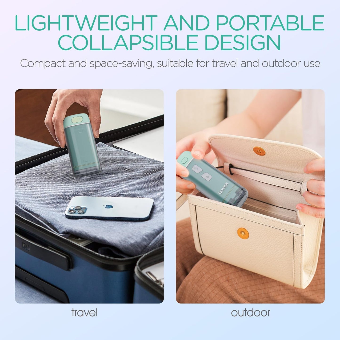 VOYOR-HEALTH Portable Water Flosser Cordless, Mini Travel Oral Irrigator with Telescopic Water Tank, IPX7 Waterproof Water Dental Flosser for Teeth Cleaning Braces & Dental Care WF510 (Light Green)