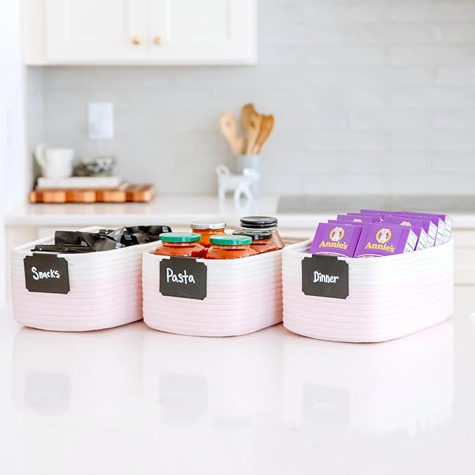 NaturalCozy 13.5”x8.5”x5.5” Rectangle Storage Baskets for Shelves 3 Pack | Cotton Rope Woven Small Baskets for Organizing | Small Storage Bins for Nursery, Bathroom, Closet, Shelf, Decorative