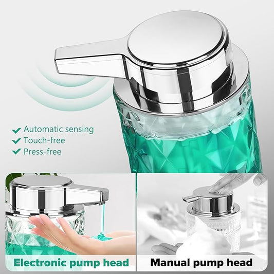Automatic Soap Dispenser Liquid for Kitchen: 8 OZ Glass Touchless Clear Auto Soap Dispenser for Bathroom - Hand Dish Lotion Home Countertop Kids - Family Couple