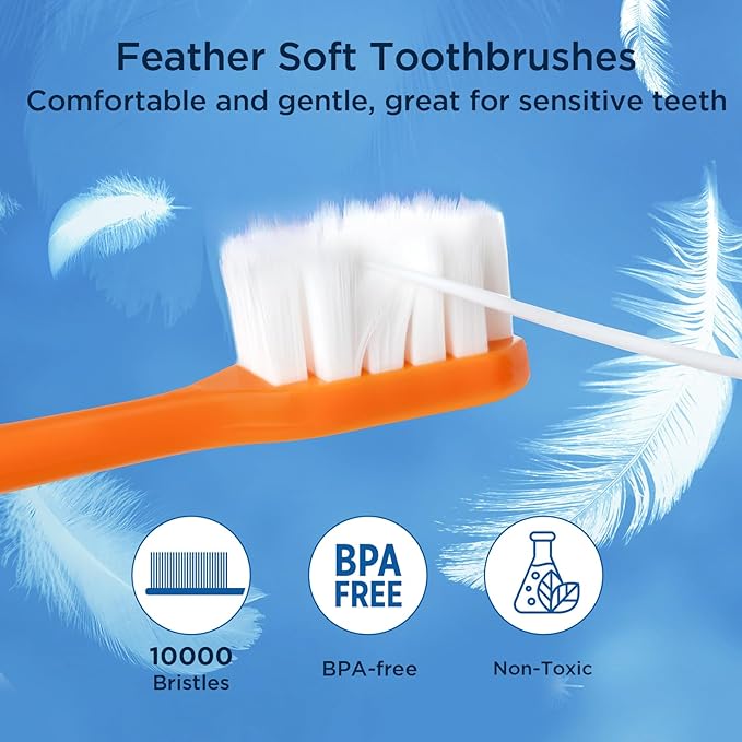 Extra Soft Toothbrush for Sensitive Gums, Wide Head Soft Bristle Toothbrush with 10000 Soft Flossing Micro Nano Bristles for Adults, Pregnant Women, Elderly, Braces