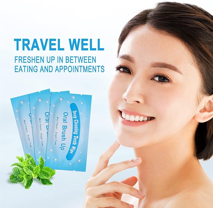 Mint-Flavored Oral Finger Wipes Teeth Whitening Wipes Oral Cleaning Wipe (Light Blue, 120 Pcs)