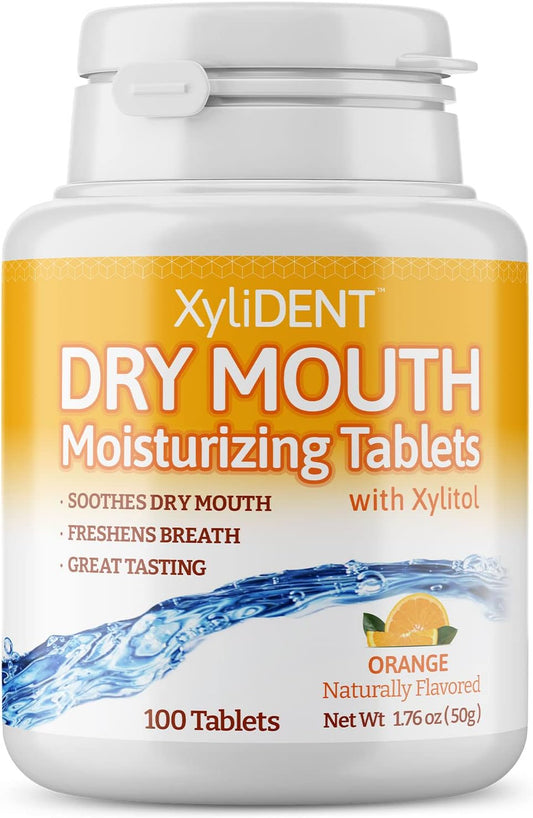 Nature's Stance XyliDENT Xylitol Tablets for Dry Mouth Relief - Stimulates Saliva, Freshens Breath, Reduces Acid Production, Fast Acting Relief, 100 Count (Orange)