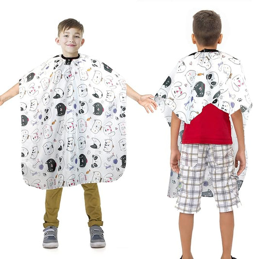 Kids Barber Cape with Neck Duster Brush, Professional Salon Hair Cutting Cape with Adjustable Snap Closure(Cartoon Cat)