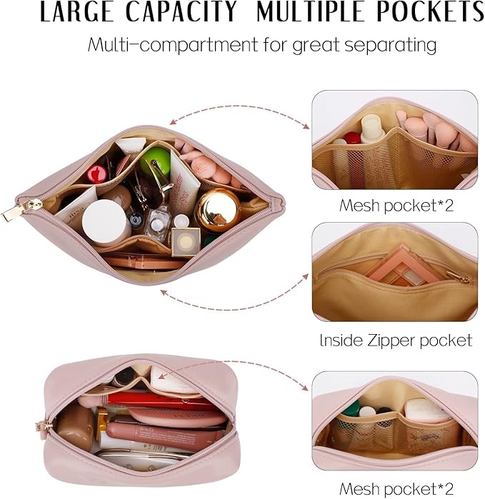 Women Gifts | Initial Makeup Bag Set for Girl Personalized Gifts for Bridesmaid Friend Graduation Teachers PU Leather Cosmetic Travel Toiletry Bag(Pink,K)