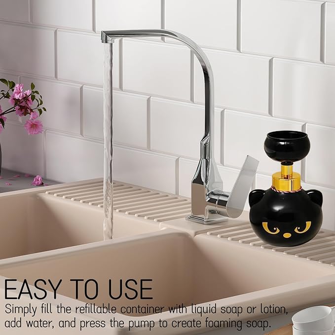 Cat Paw Foam Soap Dispenser - Novelty Hand Soap Dispenser for Bathroom Kitchen, Decorative 3D Printed Cat Shape, Manual Pump, Refillable Container for Adults Kids