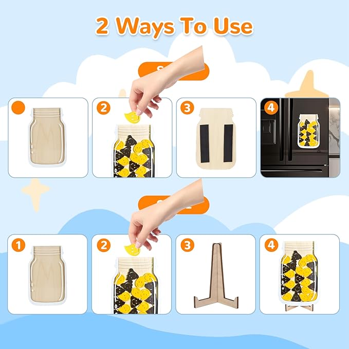 Reward Jar for Kids – Magnetic Wooden Behavior Chart and Incentive Jar with 25 Tokens, Stickers, Stand & Magnet – Positive Reinforcement Tool for Home, Toddlers or Classroom (Drop & Plop)