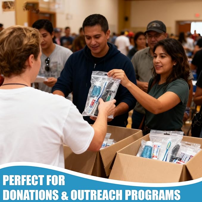 30 Pack Hygiene Kits for Homeless in Bulk, 8-in-1 Personal Toiletry Kit Individually Packed with Toothbrush, Toothpaste, Comb, Flossers,Shampoo, Soap, Razor & Shaving Cream