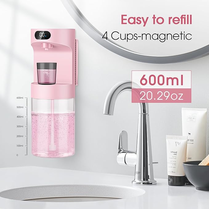 Automatic Mouthwash Dispenser for Bathroom,20.29 oz Touchless Electric Mouth Wash Dispensers Bathroom Accessories Set with 4 Magnetic Cups,4 Modes Wall Mounted Mouth Wash Dispenser for Home & Kids