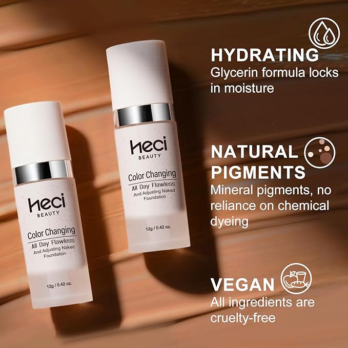 Color Changing Foundation,2 Pack Travel Size, Light Coverage, Improves Uneven Skin Tone, Lightweight & Lasting,Make up for Color Matching Foundation,Nature Finish for Warm Skin 0.42 oz