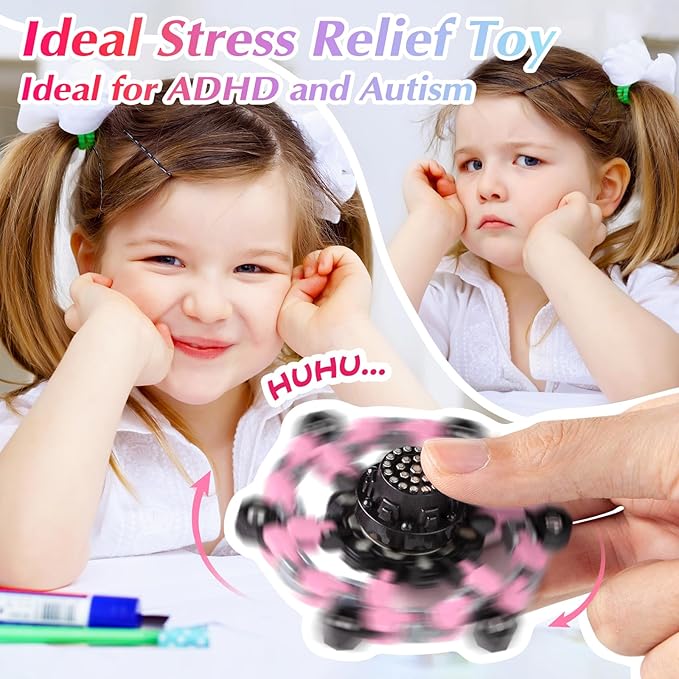 Fidget Toys for Girls, Birthday Gifts for 4 5 6 7 8 9 10 11 12 Year Old Girls Boys, Pink Transformable Fidget Spinners for Kids, Stocking Stuffers for Kids Adults Party Favors Toy