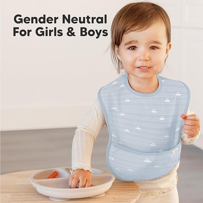 KeaBabies 3-Pack Waterproof Baby Bibs for Eating - Lightweight Toddler Feeding Bibs with Large Food Catcher, Mess Proof, Food-Grade Baby Eating Essentials, Easy to Put On & Clean (Pets & Paws)