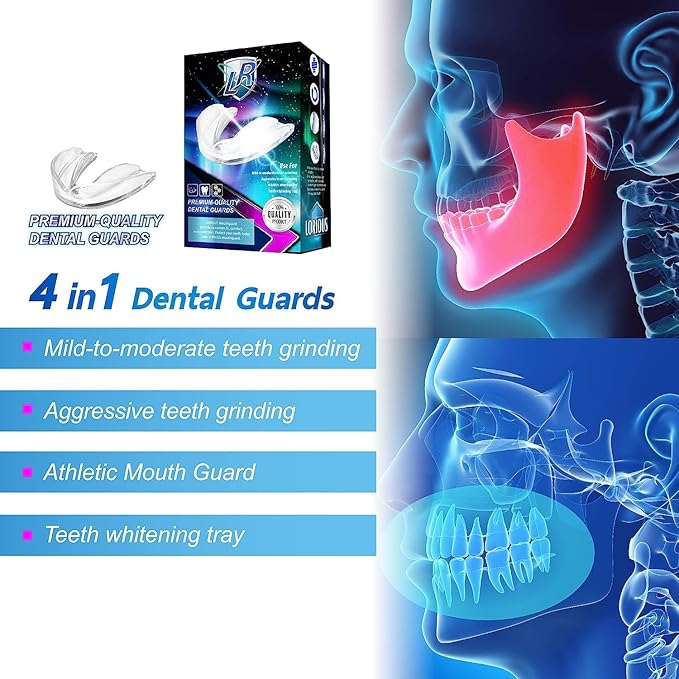 Mouthguard - One Size Fits All Premium Set of 6 BPA Free Moldable, Customizable and Trimmable Medical Grade Mouth Guard for Grinding Teeth Clenching Bruxism, Sport Athletic, Whitening Tray