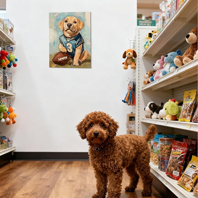 YOUHONG Animal Art Animal Canvas Wall Art Dog Poster with Inner Wooden Frame - Dog Pictures Lightweight & Easy to Hang, Sports Wall Decor for Boys Bedroom & Living Room Decoration (12x15.7 Inches)