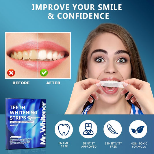 Teeth Whitening Strips, Professional Tooth Whitening Kits: 44 Strips 22 Packs Teeth Whitening Strips, Dentist-Approved, Peroxide-Free, Enamel Safe, Sensitivity Free Formula