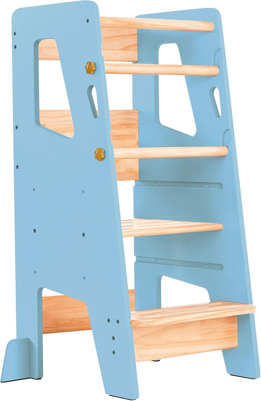 OCODILE Toddler Standing Tower - Adjustable Height Toddler Kitchen Stool Helper - Ideal Kids Kitchen Step Stool for Learning New Skills - Updated Design with Safety Feet - Blue