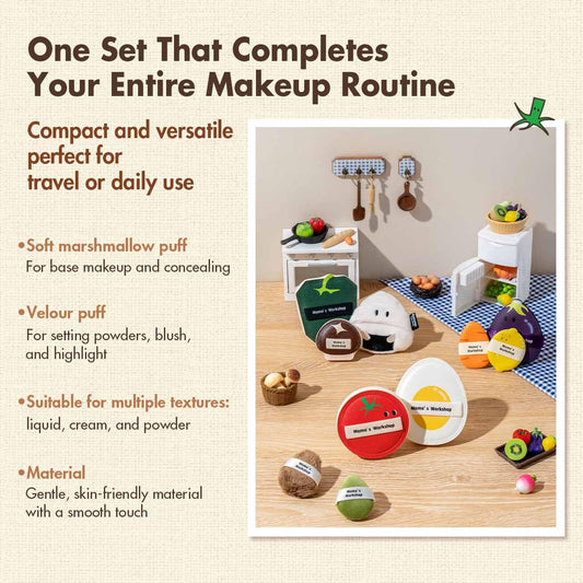 Momo's Workshop Bento Collection Makeup Sponges+Powder Puffs Set,11PCS Beauty Foundation Puffs for Creamy Finish, Halloween Makeup Sponge for Blending,Comfortable for All Skin Types & Storage Case