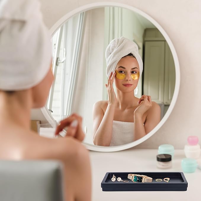 Acacia Wood Decorative Vanity Tray - 11.8 x 5.9 inches Suitable for Countertop Bathroom Sink Dresser Toilet Tank - Modern Decor Tray for Keys Wallets Towels Perfumes Plant Pots (Black)