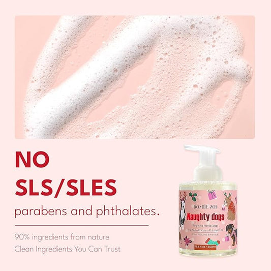 ROMIIE ZOI Christmas Foaming Hand Soap with Gift Box- Naughty Dogs Design, Winter Candy Apple Scented - Holiday Bathroom Soap for Winter Home Decoration and Gifting – 500ml / 16.8oz