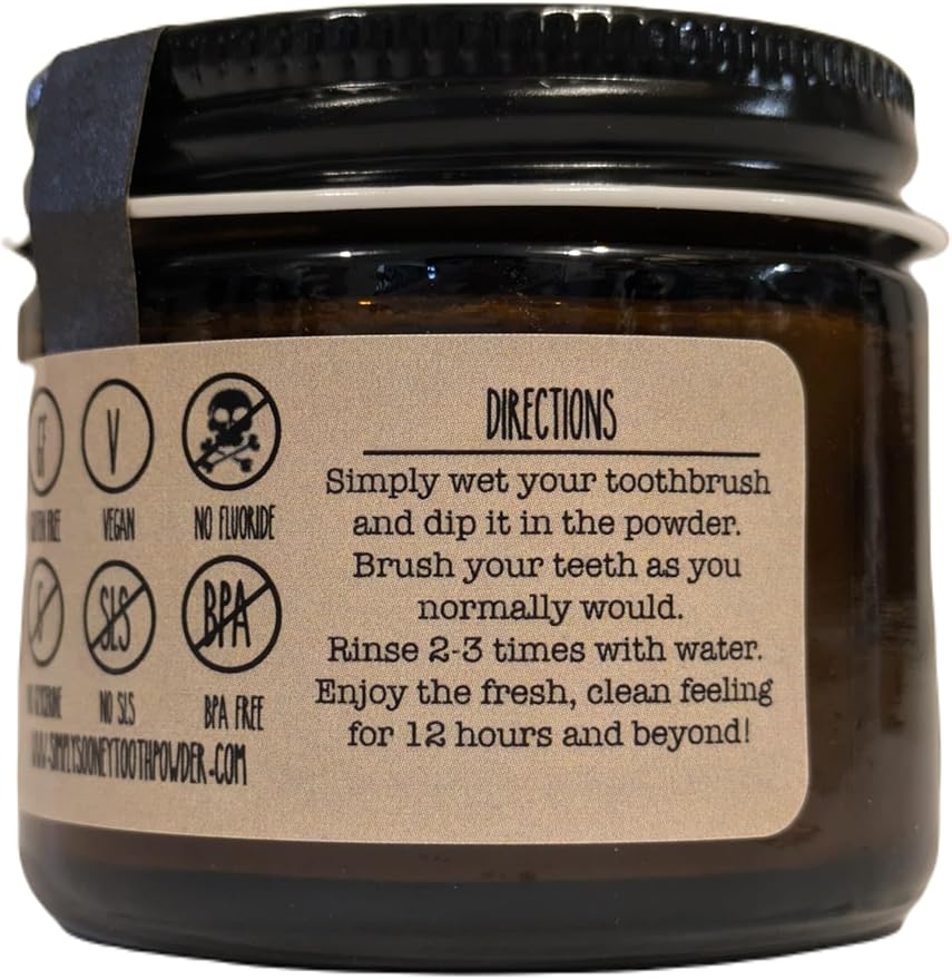 Remineralizing Vegan Fluoride Free Tooth Powder Peppermint Formula I Glass Jar I Stronger Teeth I Fresh Breath I with Xylitol