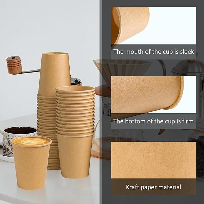 400 Pack 8 oz Paper Cups, Brown Kraft Disposable Paper Coffee Cups, Unbleached Paper Cups for Hot/Cold Beverage Party, Picnic, Travel, and Events.