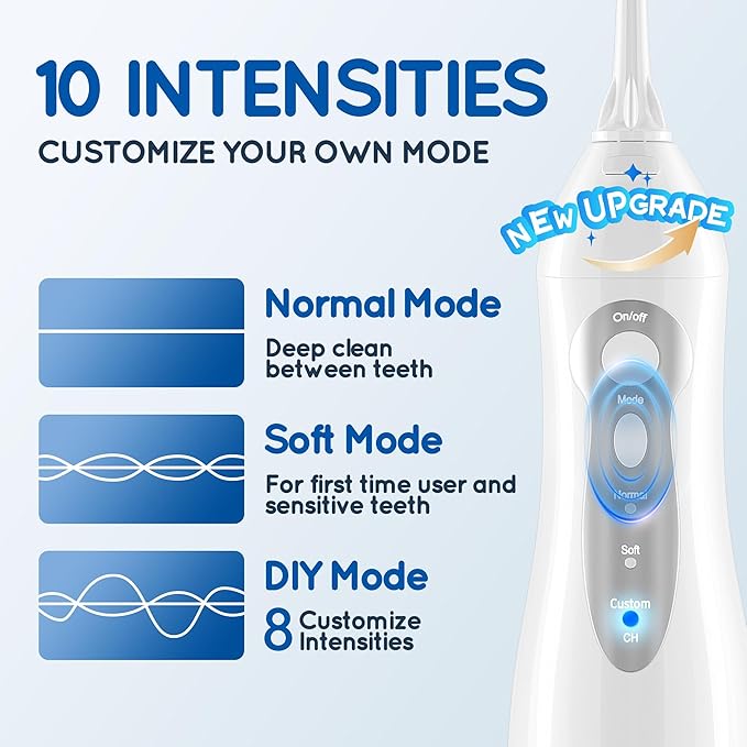 Mornwell Water Dental Flosser Teeth Pick for Teeth, Portable Cordless Water Flossers Oral Irrigator with 10 Intensity 4 Jet Rechargeable IPX7 Waterproof Water Tank Flosser Electric Travel (White)