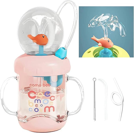 Drinking Cup With Whale Squirt, Cute Whale Cup Water Bottle, Whales Spray Sippy Cups, Leak Proof Weighted Straw Cups for kids (220ml/Pink)