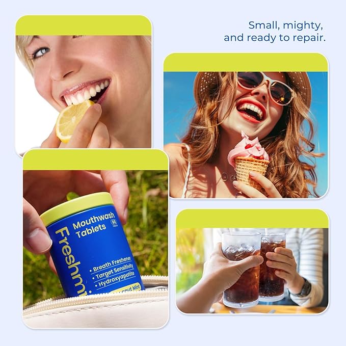 Travel Mouthwash Tablets for Sensitive Teeth & Gum Health – Fluoride & Alcohol-Free, Nano-Hydroxyapatite (NHA) & Xylitol for Bad Breath & Tooth Repair (60 Count)