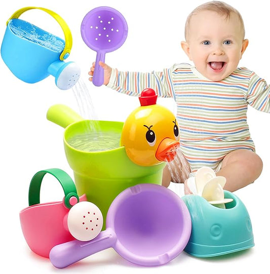 Bath Toys for Toddlers 1-3, NO Hole 6pcs Toddler Bath Toy for 1 2 3 Duck Watering Can Outdoor Garden Beach Water Pool Toys for Baby Toddler Age 1-4 Water Table Toy for Kids 2-4 Bathtub Gift