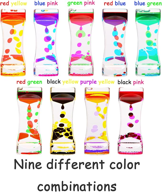 CAILINK Liquid Motion Bubbler,9 Pack Floating Sensory Play Water Timer Fidget Toys for Adults and Kids,Calm Relaxing Autism ADHD Children Activity, Colorful Hourglass for Sensory Play