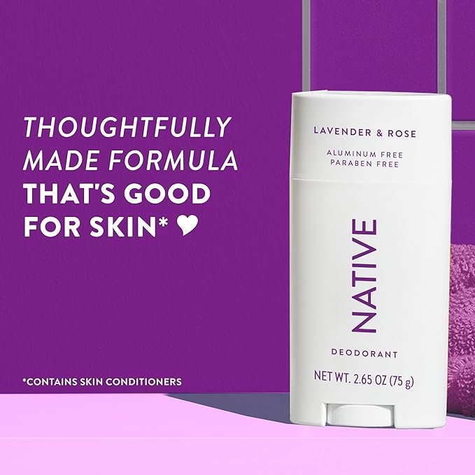 Native Deodorant Contains Naturally Derived Ingredients, 72 Hour Odor Control | Deodorant for Women and Men, Aluminum Free with Baking Soda, Coconut Oil and Shea Butter | Lavender & Rose