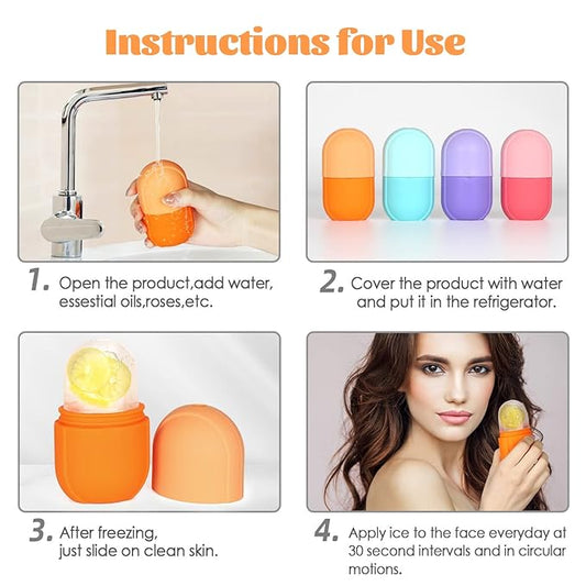 Ice Roller for Face and Eye, Upgrated Ice Face Roller Puffiness Relief Ice Roller Skin Care Tools, Ice Facial Cube, Gua Sha Face Massage, Silicone Ice Mold for Face Beauty ( Orange)