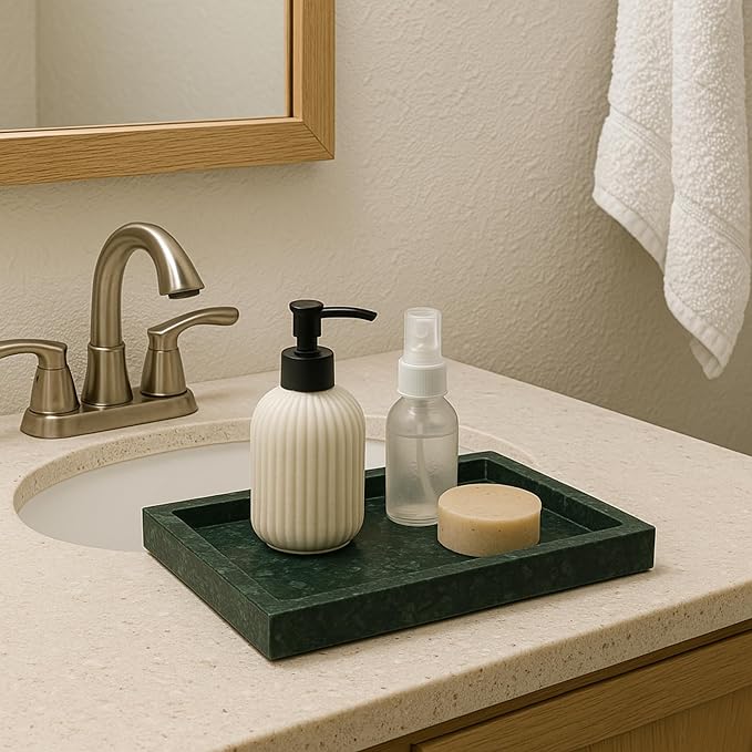 Natural Green Marble Tray for Bathroom | Kitchen | Vanity | Desktop, Stone Organizer for Coffee Table, Dresser, Nightstand, Candles, Soap, Towel, Plant, Jewelry (12" x 8"), Rectangular