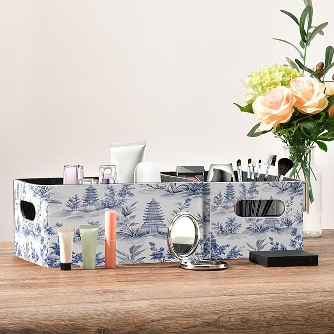 Kcldeci Retro Ink Chinese Pagodas Mountains Trees Storage Bins Baskets for Organizing 2Pack, Sturdy Storage Basket Foldable Storage Baskets for Shelves Closet Nursery Toy