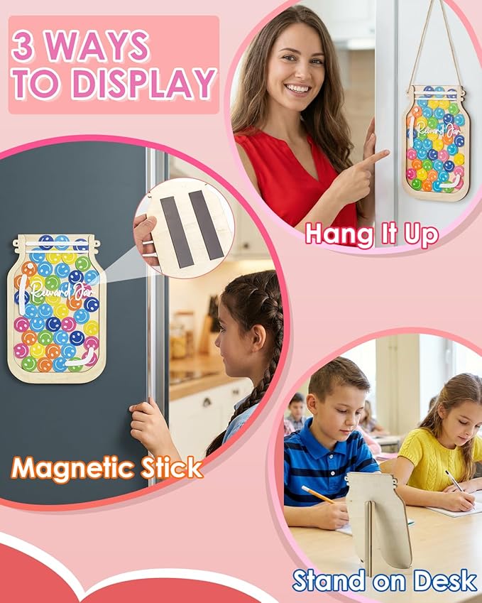 Magnetic Reward Jars for Kids, Personalized Reward Jars with Smile Tokens, Tool to Train Kids' Good Behavior & Responsibility, Ideal Classroom & Home Reward System